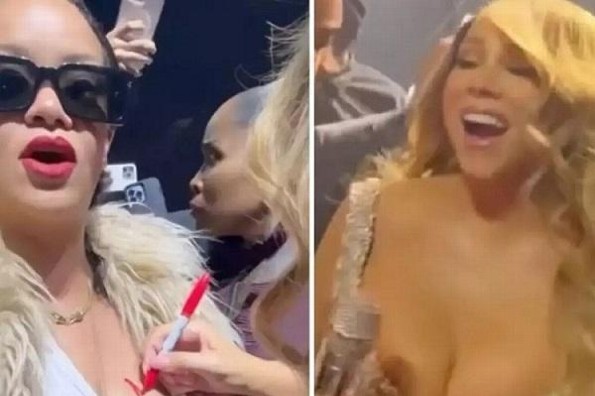 Mariah Carey le autografió el pecho a Rihanna (+video)